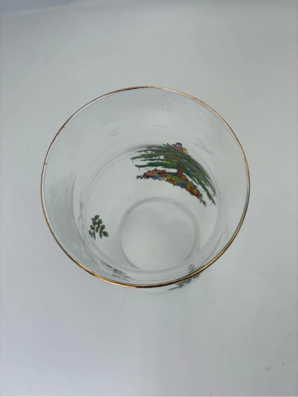 Large Spode Christmas Tree Glass Hurricane with Gold Rim